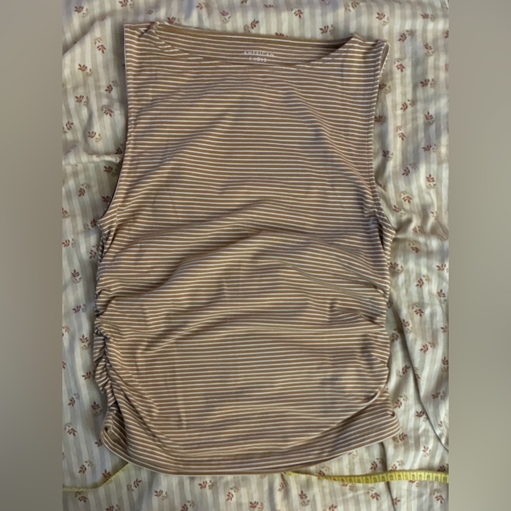American Eagle Rushed Boatneck Striped Sleeveless Top NWOT